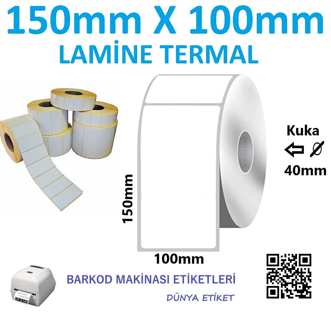 150mm X 100mm Lamine Termal Etiket (10 RULO) Toplam 2500 Adet
