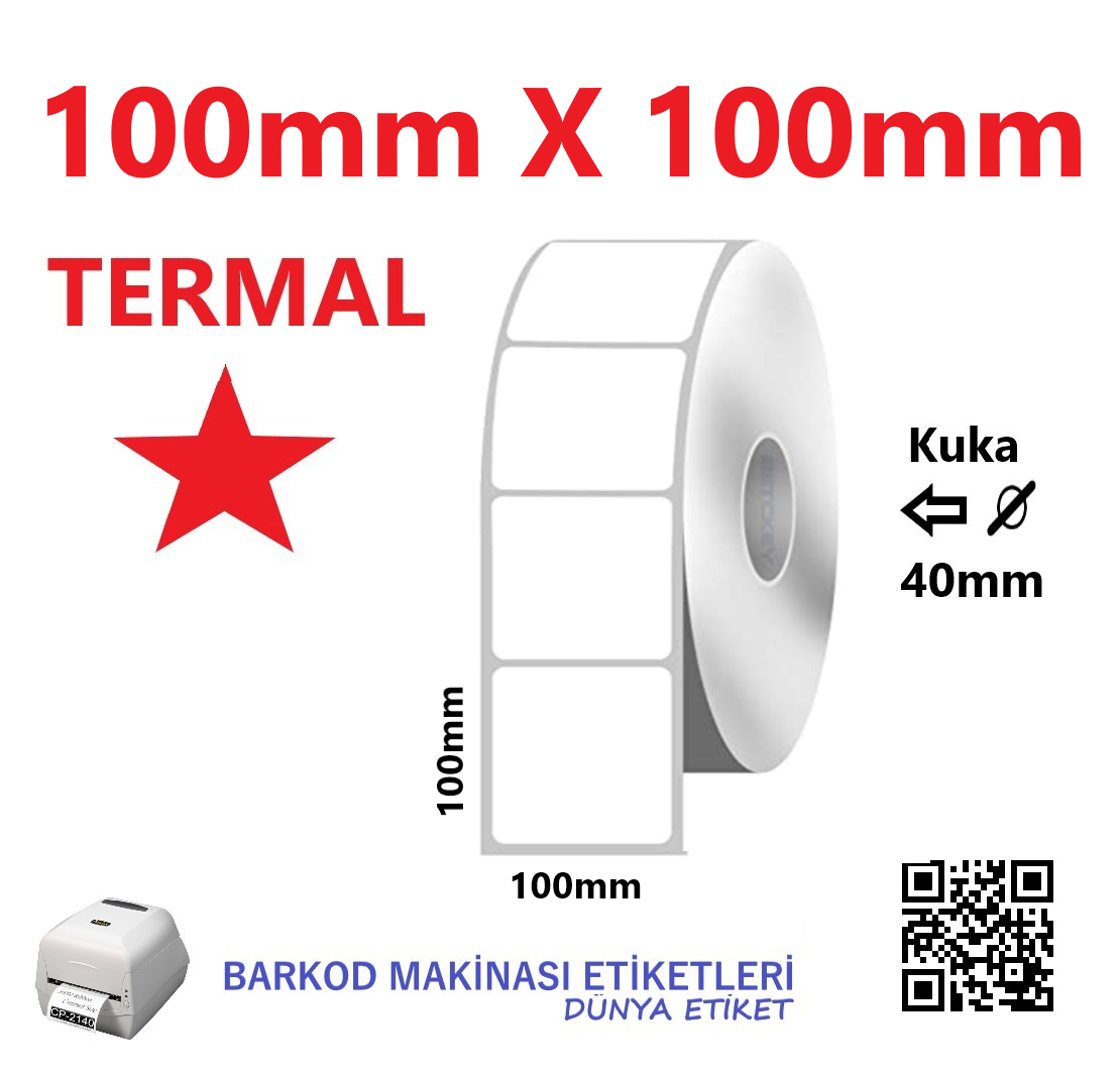100mm X 100mm Termal Barkod Etiketi. (10 RULO) Toplam 3000 Adet