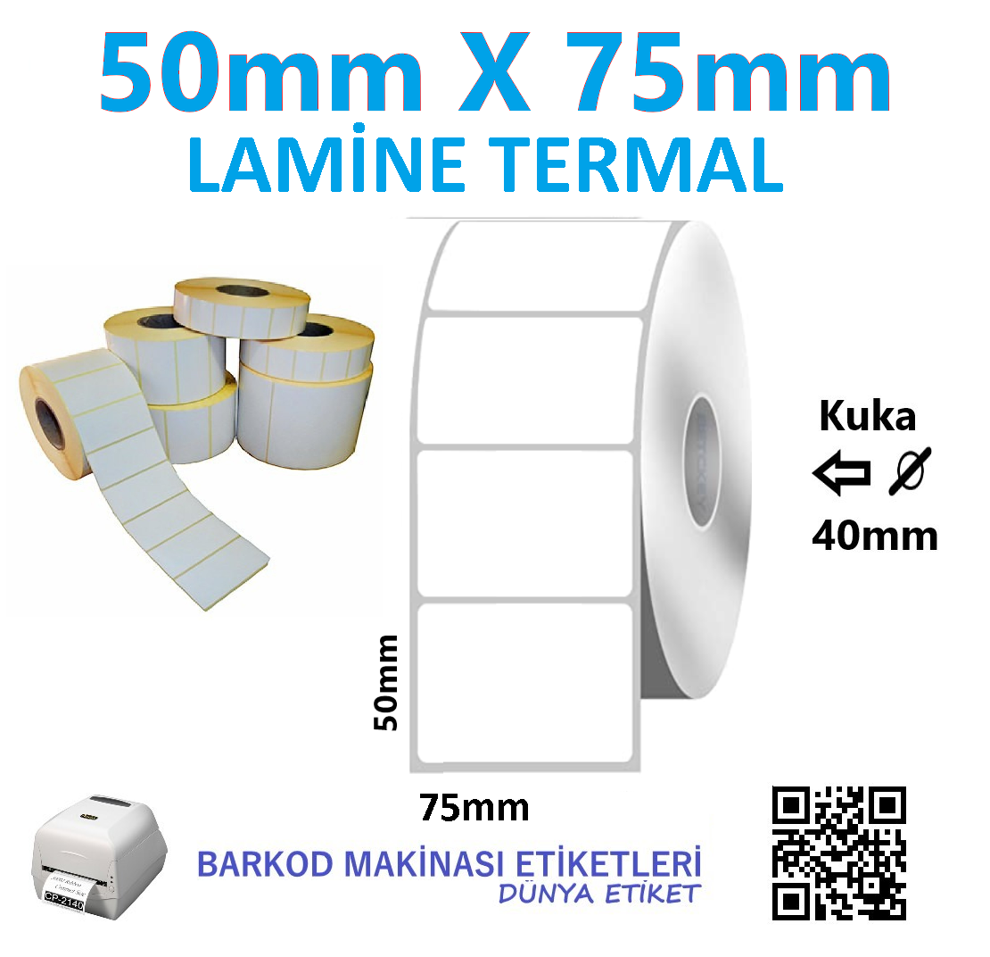 50mm X 75mm Lamine Termal Etiket (10 RULO) Toplam 5000 Adet