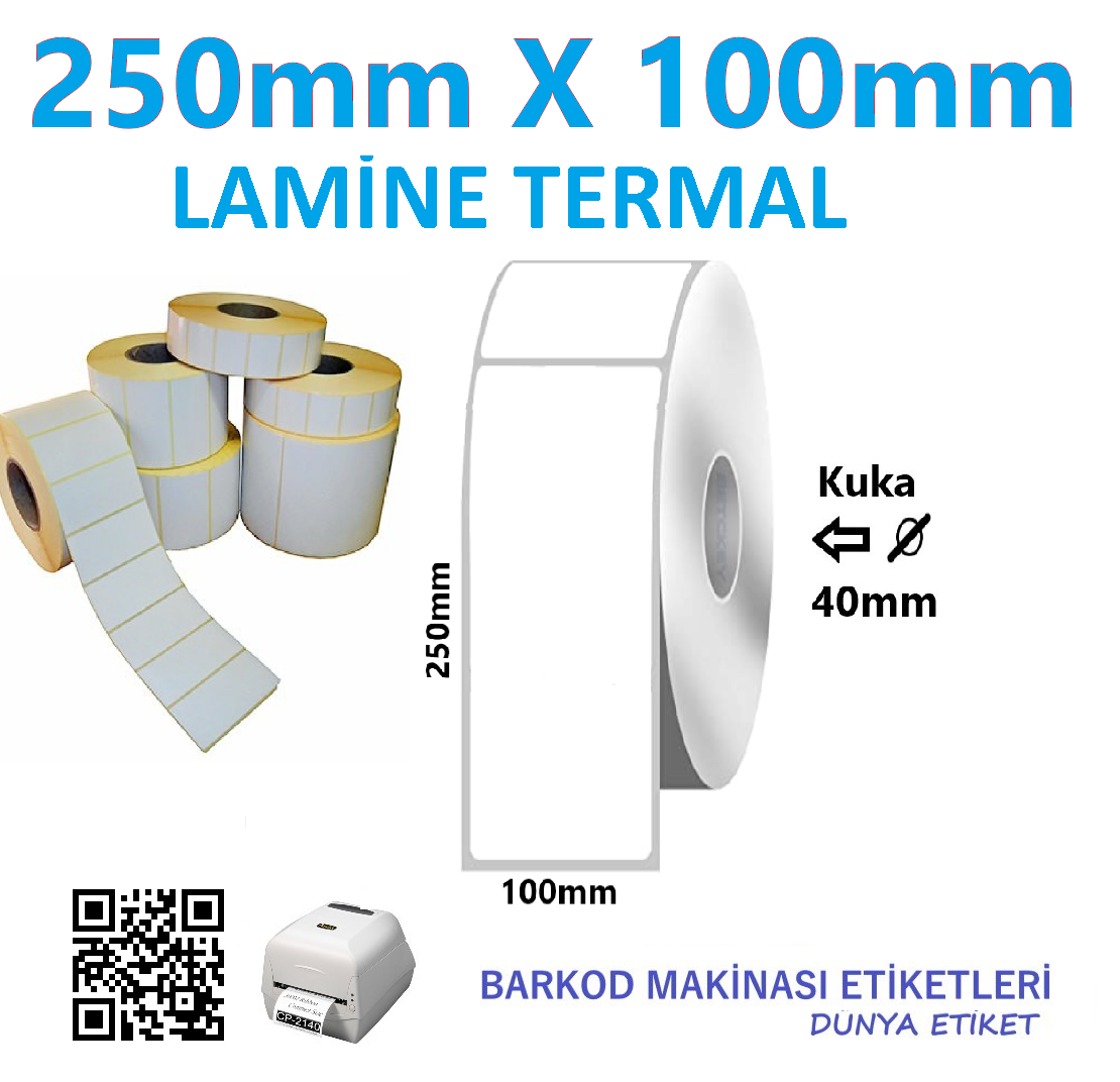 250mm X 100mm Lamine Termal Etiket (10 RULO) Toplam 1500 Adet