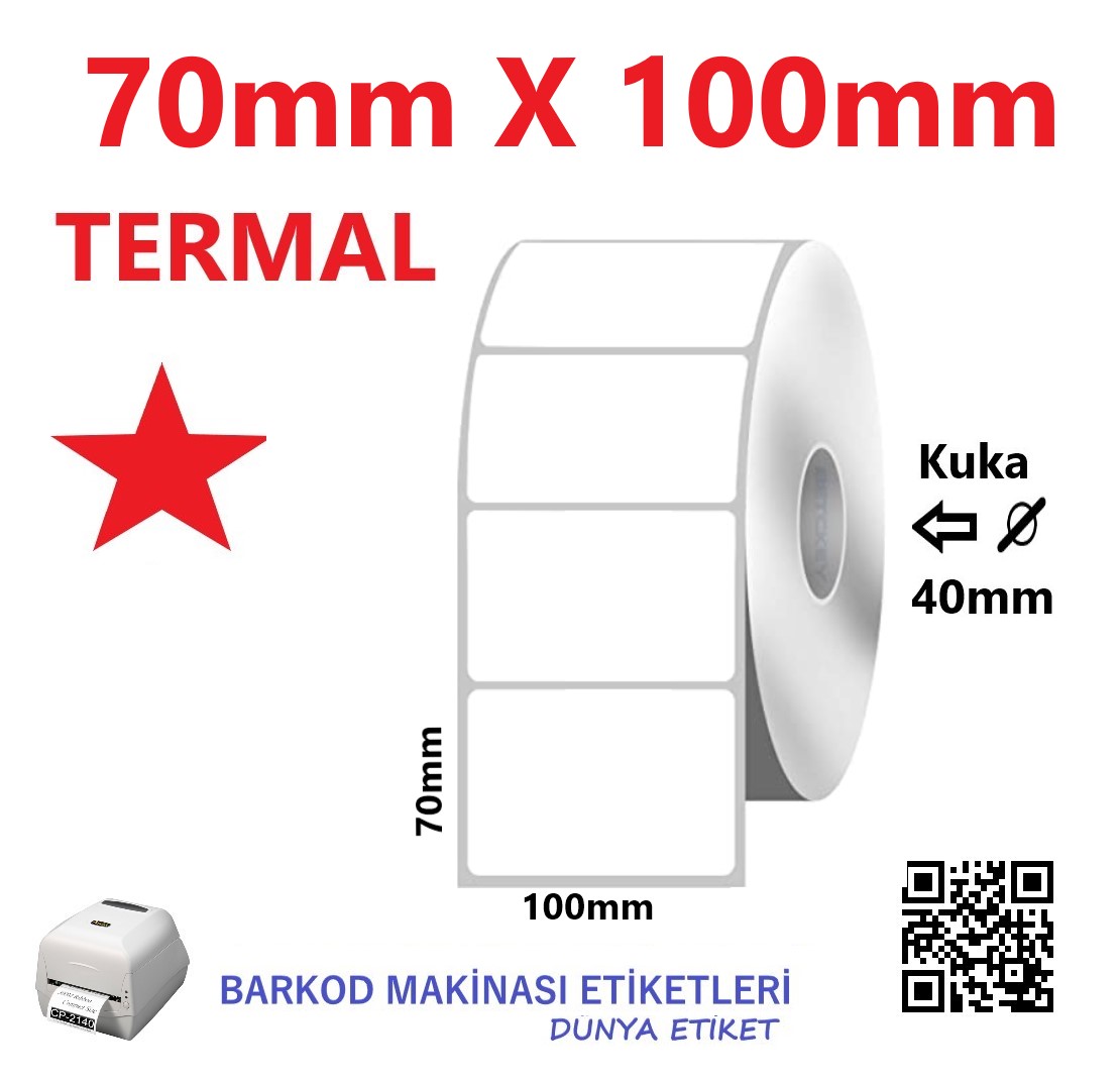 70mm X 100mm Termal Barkod Etiketi (10 Rulo) Toplam 5000 Adet